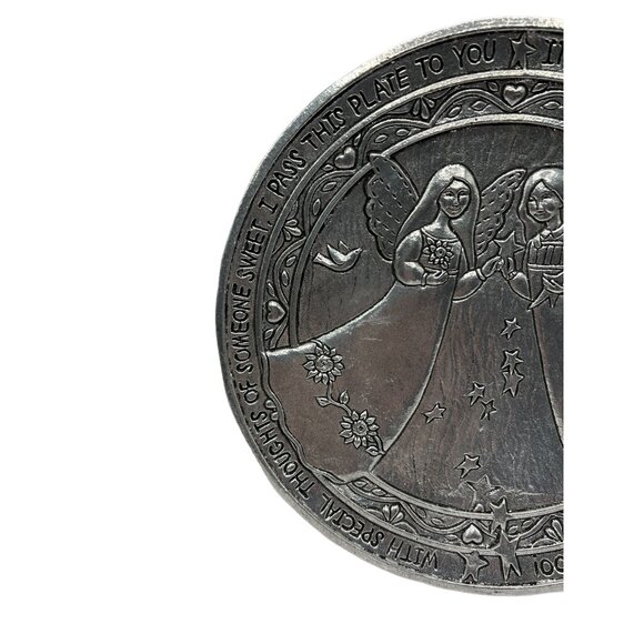Vtg Carson Slatesmetal Pewter Pass It On Friendship Angels Plate - Picture 4 of 9
